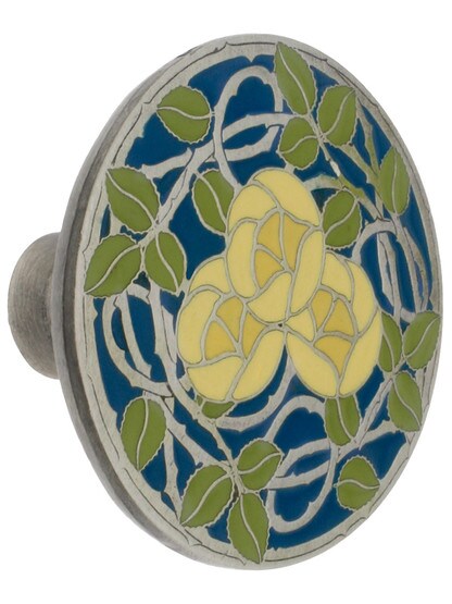 1 7/16 inch Diameter Delaney's Rose Knob in Antique Pewter/Blue.